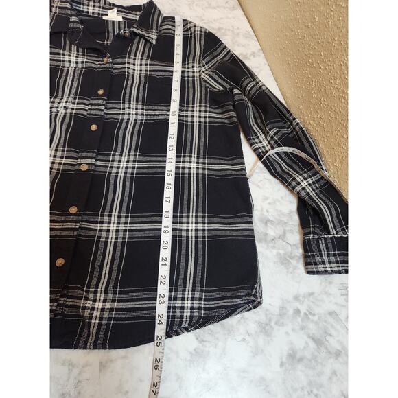 A.n.a Women's Black White Plaid Long‎ Sleeve Button Down Shirt Size Small - Picture 6 of 6